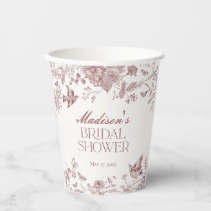 Gobelets En Papier Bourgogne Toile de Jouy Vintage Floral Fête de Mar