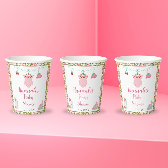 Gobelets En Papier Bouteille De Fraise Avec Baby shower Motif (Add these adorable cups to your party!)