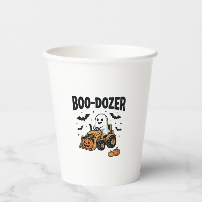 Gobelets En Papier Bouteur fantôme Halloween Boo-Dozer Design_1 (Recto)