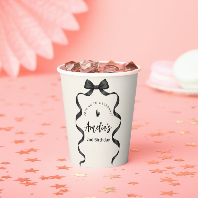 Gobelets En Papier Bow Noir Anniversaire Tout Âge  (Insitu)