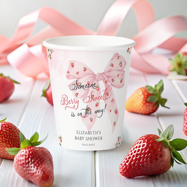 Gobelets En Papier Bow rose Berry Baby shower sucré (Créateur téléchargé)