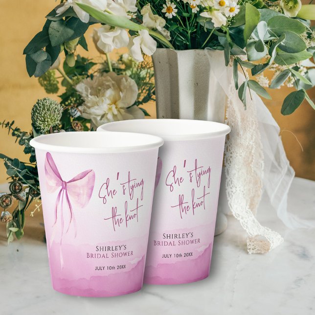 Gobelets En Papier Bow rose vif Elle noue la Fête des mariées de noeu (Créateur téléchargé)