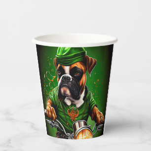 Gobelets En Papier Boxer Chien Conduite Vélo St. Patrick's Day