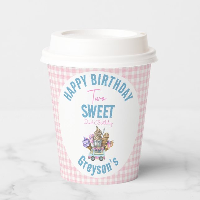 Gobelets En Papier Boy Ice Cream Camion Deux Sweet 2e Anniversaire (Recto)
