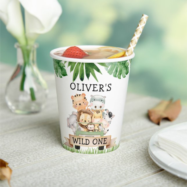 Gobelets En Papier Boy Jungle Wild One Birthday Tasses en papier (Insitu)