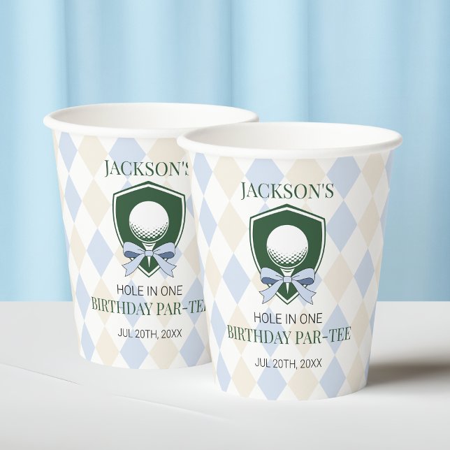 Gobelets En Papier Boys Blue Golf Trou En Une Mignonne 1ère Fête Anni (Boys Blue Golf Hole In One Cute 1st Birthday Party Paper Cups)