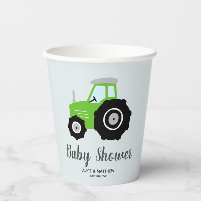 Gobelets En Papier Boys Cute Farm Animaux Baby shower tracteur (Recto)
