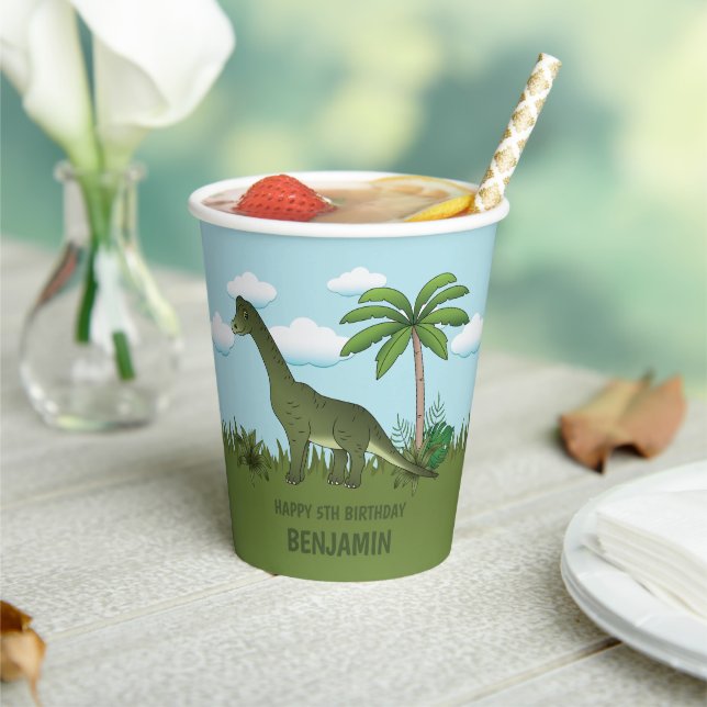 Gobelets En Papier Brachiosaure Anniversaire Tropical Ciel Bleu (Insitu)