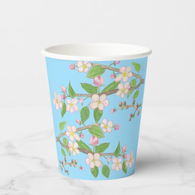 Gobelets En Papier Branche en floraison de l'arbre Apple Sky Blue (Recto)