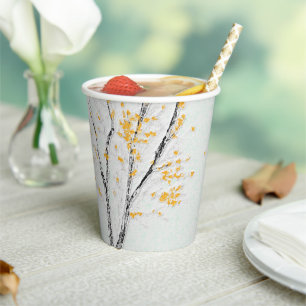 Gobelets En Papier Branches de l'arbre d'automne avec feuilles de aut
