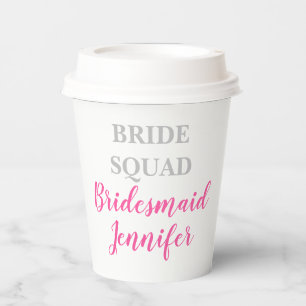 Gobelets En Papier Bridesmaid Pink Nom personnalisé Mariage Bachelore