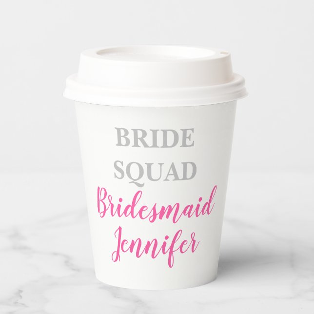 Gobelets En Papier Bridesmaid Pink Nom personnalisé Mariage Bachelore (Recto)