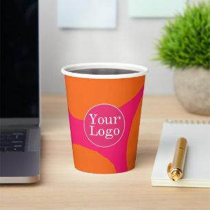 Gobelets En Papier Bright Bold Hot Rose et Orange avec votre logo