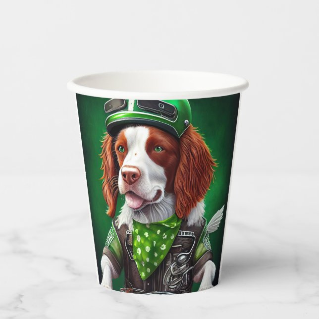 Gobelets En Papier Brittany Spaniel conduite vélo St. Patrick's Day (Recto)