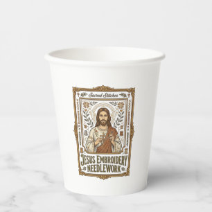 Gobelets En Papier Broderie Jésus Travail à l'aiguille Jésus Broderie