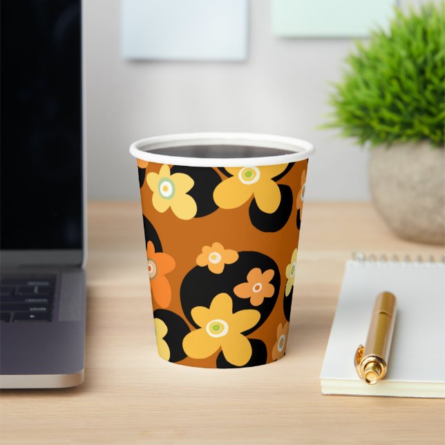 Gobelets En Papier Brown tasse à café à motif floral (Insitu)