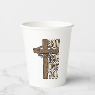 Gobelets En Papier Bruh Jésus T'aime Croix Vintage Chrétien Vecto