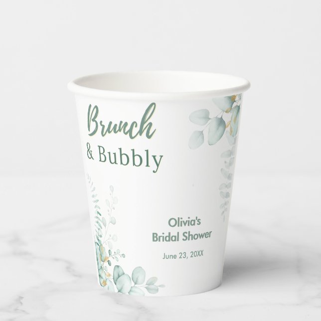 Gobelets En Papier Brunch Botanique Eucalyptus & Bubbly à la Mariée (Recto)