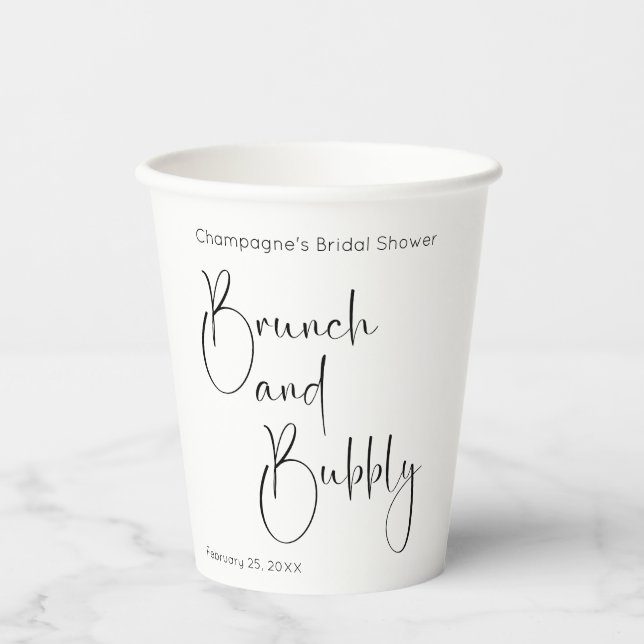 Gobelets En Papier Brunch et Bulles de Mariage avec Écriture Moderne (Recto)