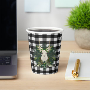 Gobelets En Papier Buffalo Plaid Festin Reindeer Noël