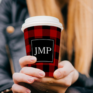 Gobelets En Papier Buffalo rouge moderne placé personnel initial