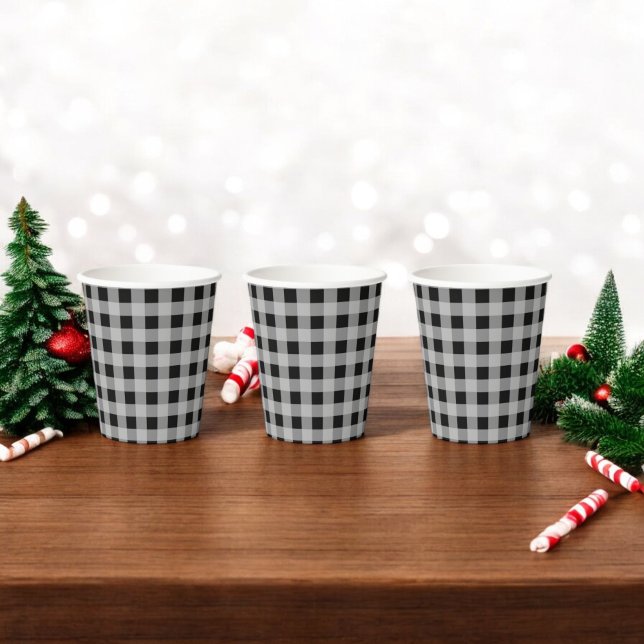 Gobelets En Papier Buffle gris noir Plaid Holiday (Créateur téléchargé)
