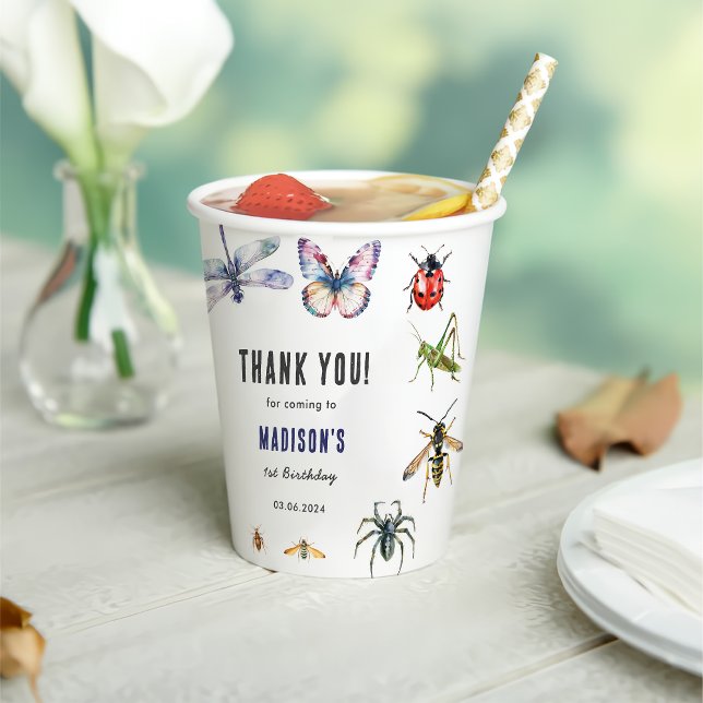 Gobelets En Papier Bugs & Insectes Vintage fête d'anniversaire (Créateur téléchargé)