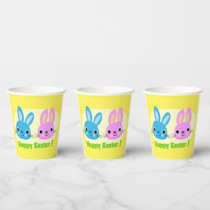 GOBELETS EN PAPIER BUNNIES "HAPPY EASTER"
