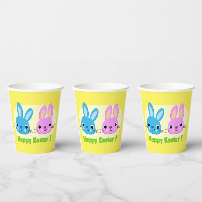 GOBELETS EN PAPIER BUNNIES "HAPPY EASTER" (Multi)