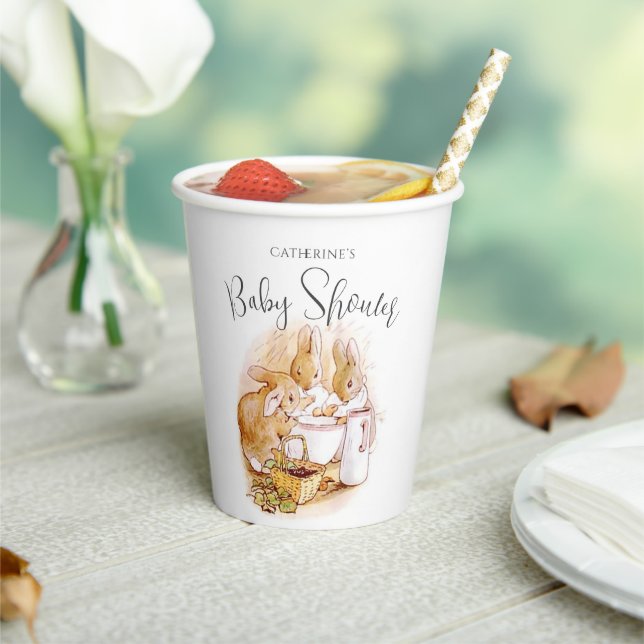 Gobelets En Papier Bunny Baby shower fille rose (Insitu)