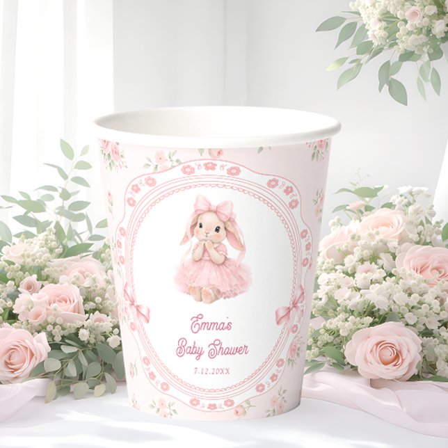 Gobelets En Papier Bunny Blush Pink Girl Baby Shower Paper Cups (Créateur téléchargé)