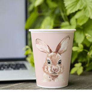 Gobelets En Papier Bunny D'Aquarelle Rose Pastel Moderne Avec Fleurs