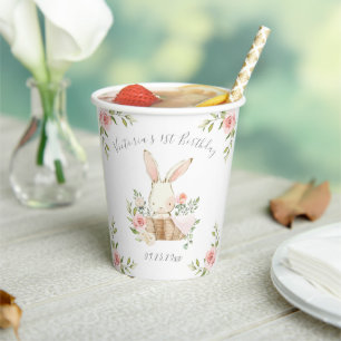 Gobelets En Papier Bunny rose 1er 1 fête d'anniversaire