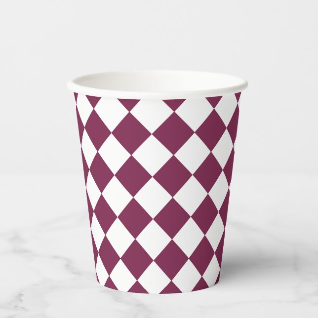 Gobelets En Papier Burgundy White Checker Diamond Pattern (Recto)