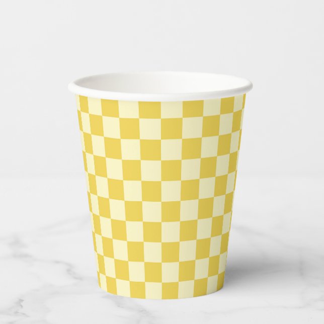 Gobelets En Papier Butter Yellow Checkerboard (Recto)