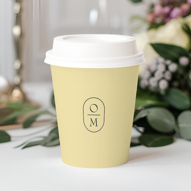 Gobelets En Papier Butter Yellow | Minimal Monogram Wedding (Créateur téléchargé)