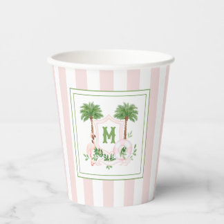 Gobelets En Papier Cabana Rayures Palm Beach Blason Monogramme Enclos