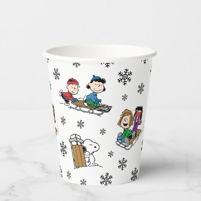 Gobelets En Papier cacahuètes | Hiver Sledding Fun Motif (Recto)