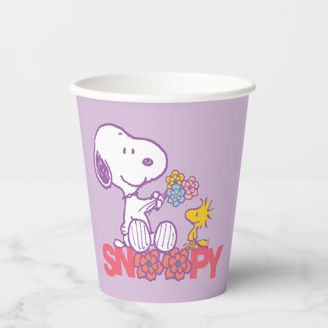 Gobelets En Papier cacahuètes | Snoopy & Woodstock Flowers (Recto)