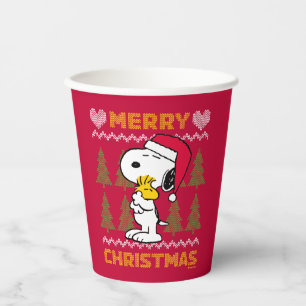 Gobelets En Papier cacahuètes   Snoopy & Woodstock Santa Claus Hug