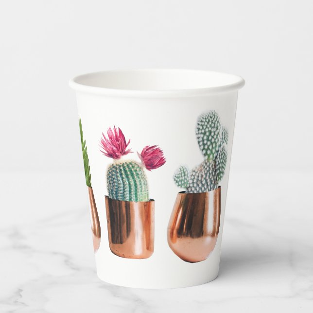 Gobelets En Papier Cactus et succulents dans des pots d'or Roses (Verso)