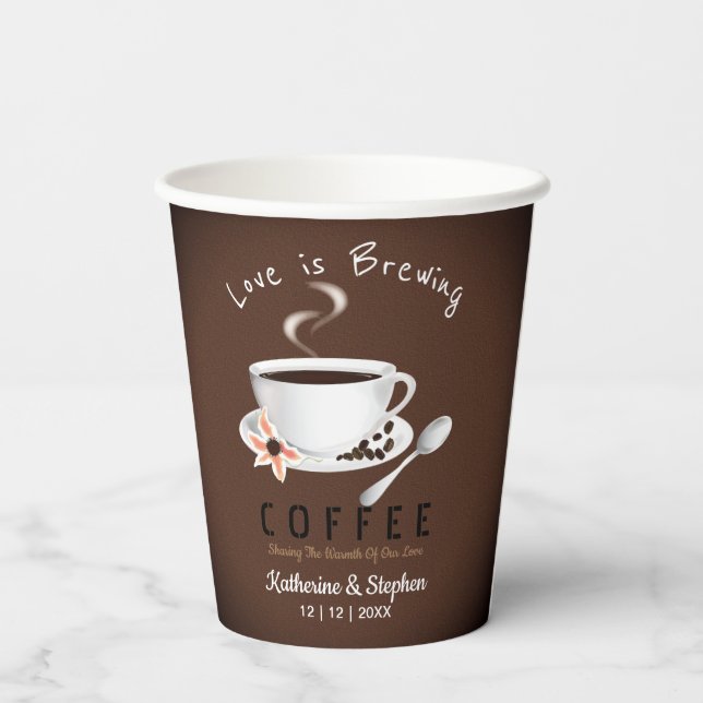 Gobelets En Papier Cadeau de mariage café Love Is Brewing (Verso)