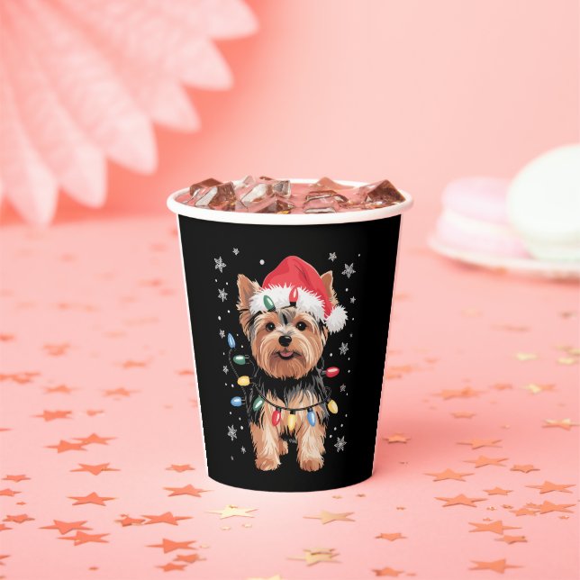 Gobelets En Papier Cadeau de Noël de Yorkie Chien de Noël Long (Insitu)