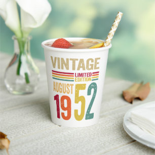Gobelets En Papier Cadeaux de 70 ans Vintage Août 1952 - 70e Jour-B