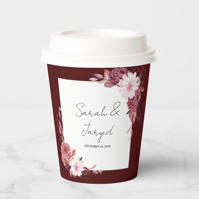 Gobelets En Papier Cadre de fleurs d'automne (Recto)