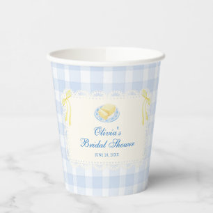 Gobelets En Papier Cadre de napperon bleu gingham Baby Shower