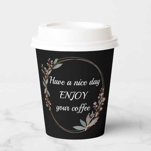 Gobelets En Papier Cadre floral customisé avec texte du matin (Recto)