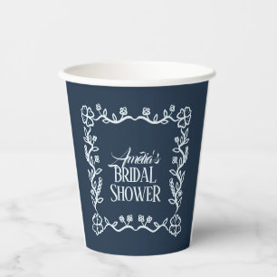 Gobelets En Papier Cadre Floral Vintage Bleu Baby Shower