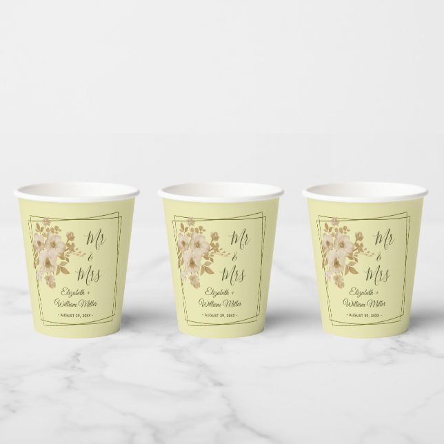 Gobelets En Papier Cadre Rose – Mariage Jaune Céleste (Multi)