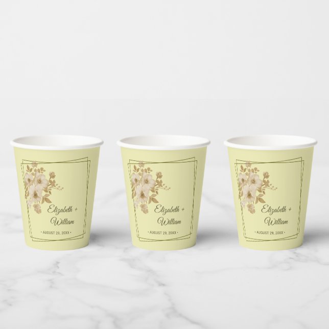 Gobelets En Papier Cadre Rose – Mariage Jaune Céleste (Multi)